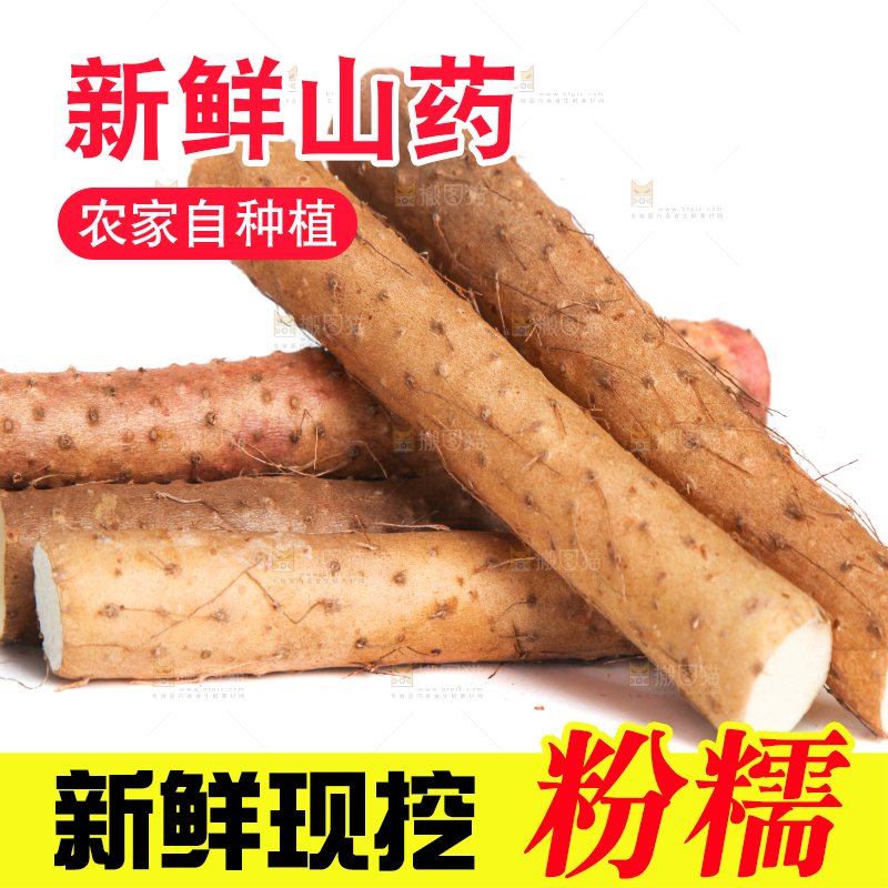 白底上摆放着山药