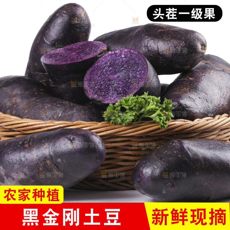 白底上的黑紫马铃薯