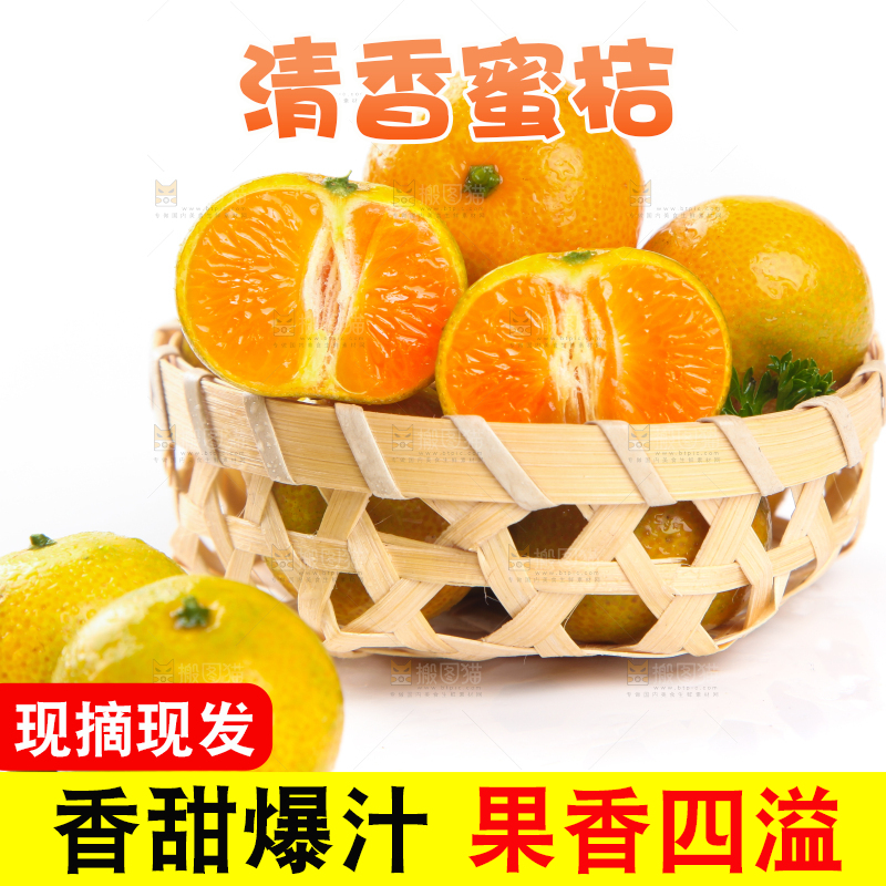 一筐小蜜桔放在白底上