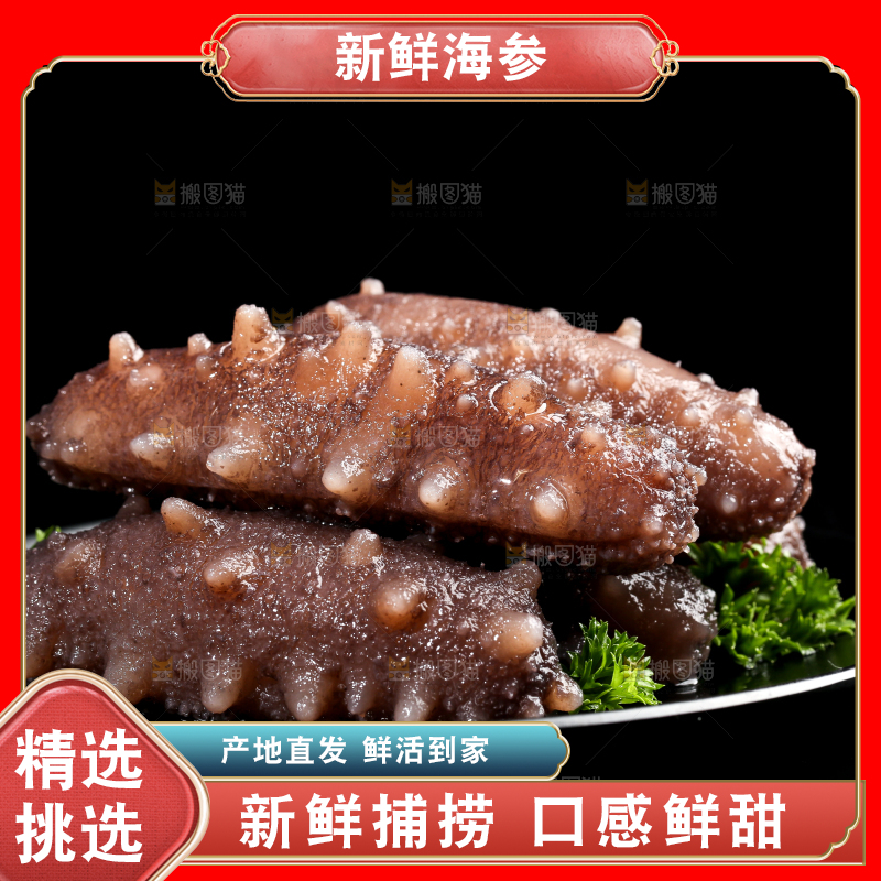 黑底上放着一盘刺参