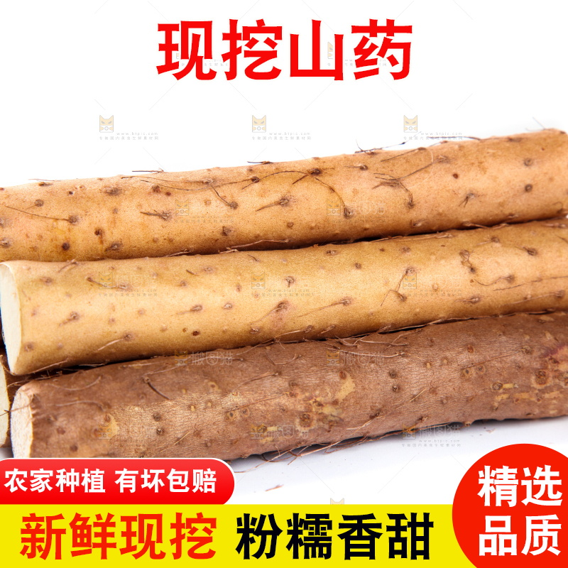 白底上放着淮山药