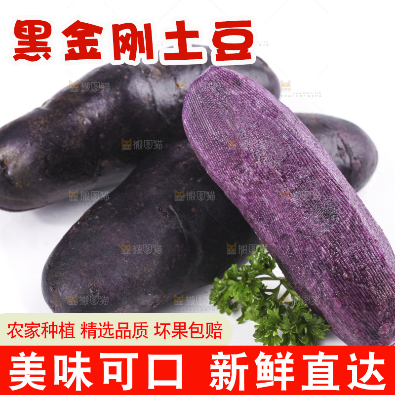 白底上的黑紫马铃薯