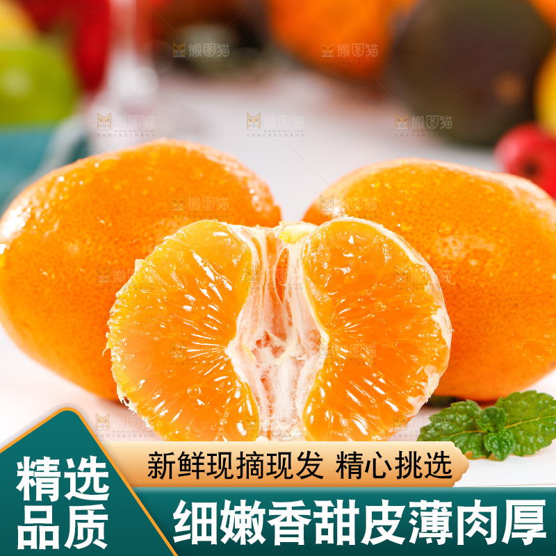 白底上摆放着蜜橘