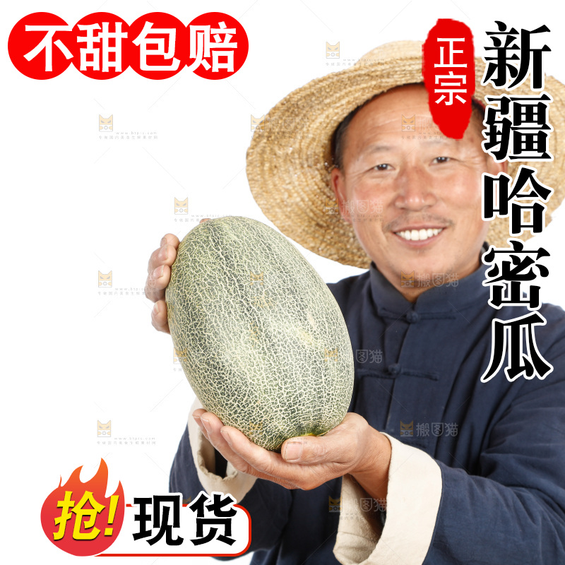 农民手里拿着哈蜜瓜
