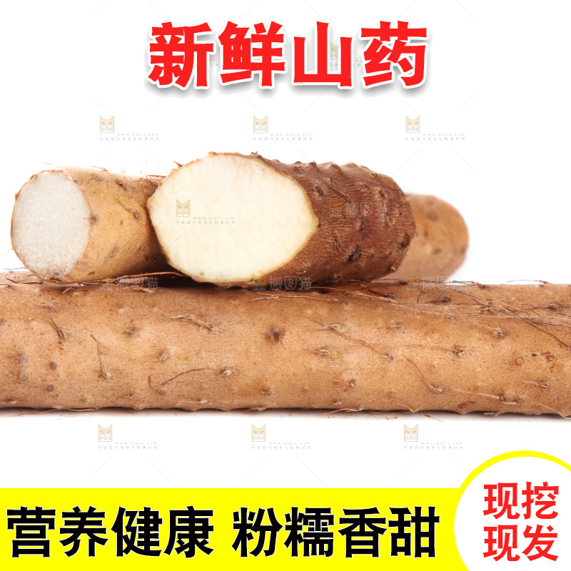 白底上摆放着山药