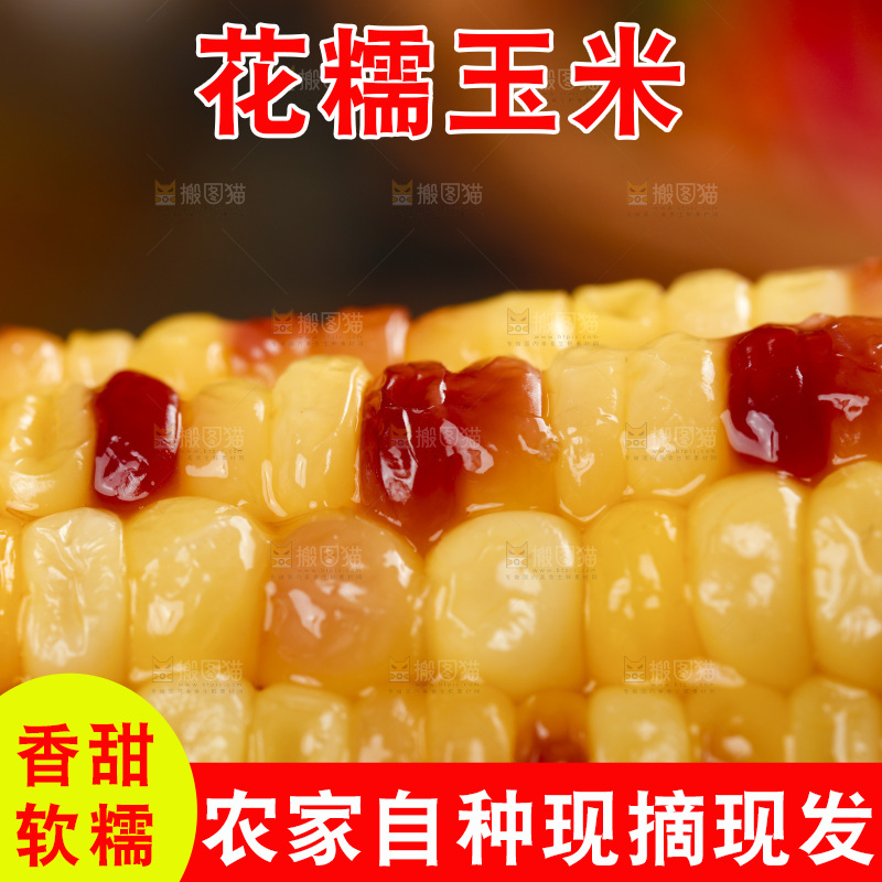 一盘熟花糯玉米放在木底上