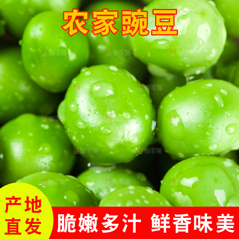 木底上的新鲜豌豆粒