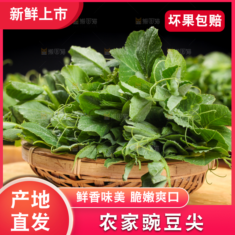 木板上放着农家豌豆尖