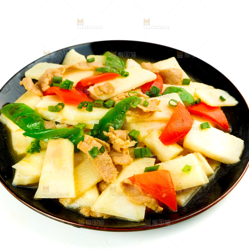 盘子装着山药炒肉