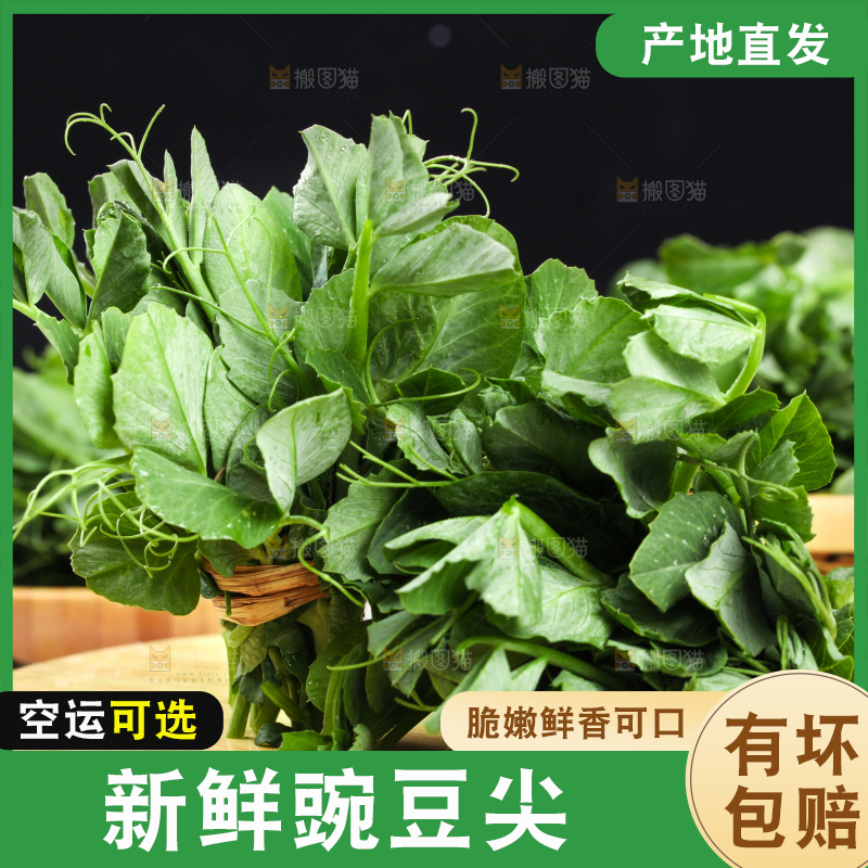 木板上放着农家豌豆尖
