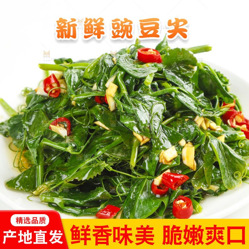 盘子里装着炒豌豆尖