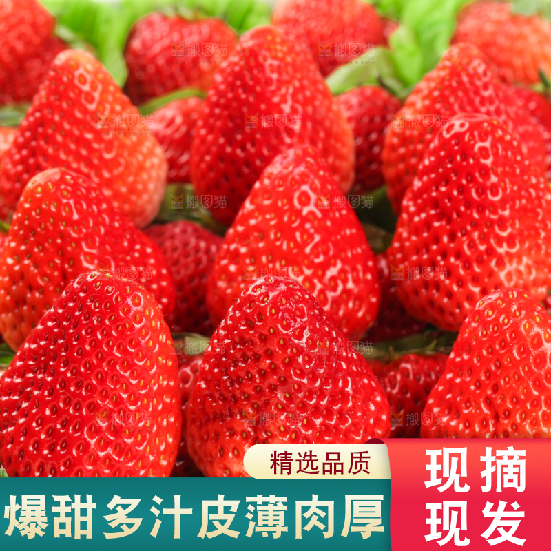 白底上放着一箱新鲜草莓