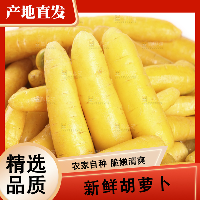 白底上摆放着黄心胡萝卜