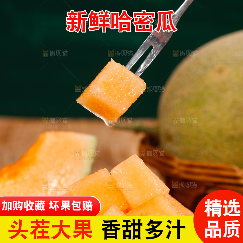 叉子叉着哈密瓜果肉