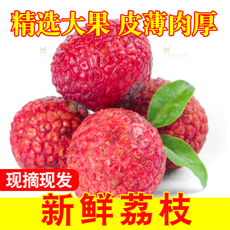 白底上的新鲜荔枝