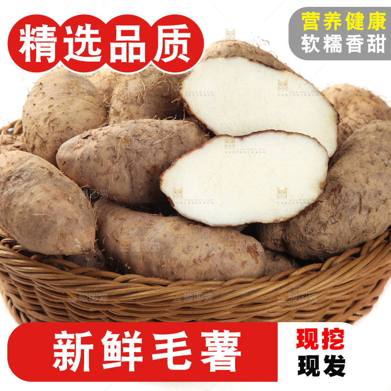 一筐广东毛薯放在白底上