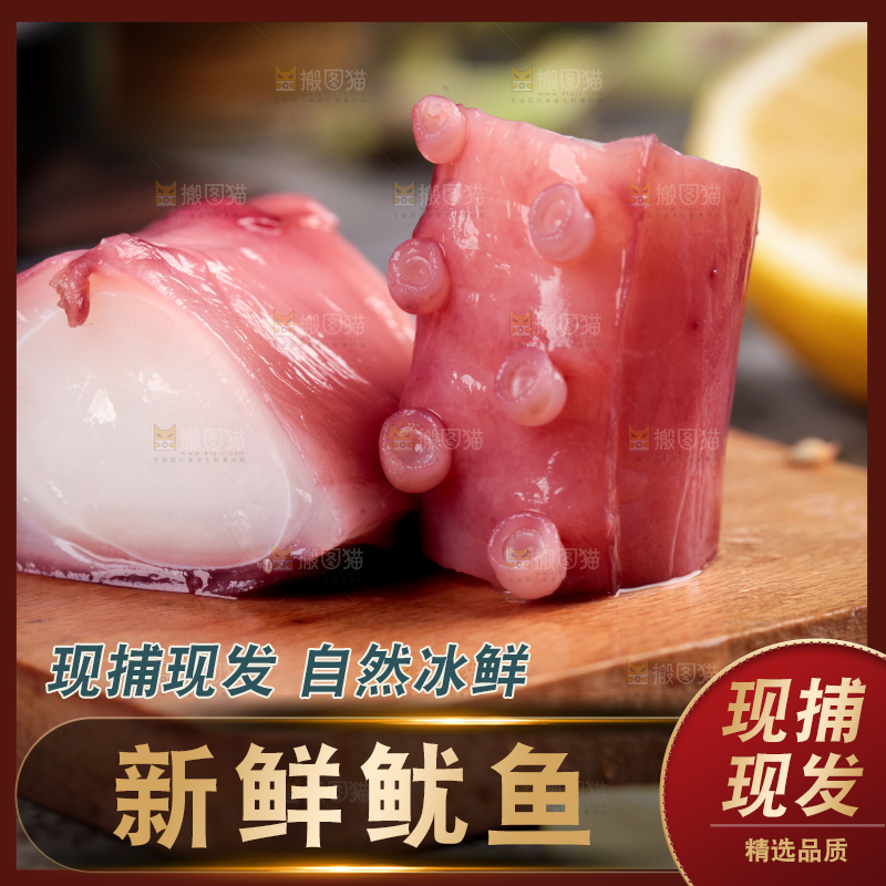 木板上放着鱿鱼