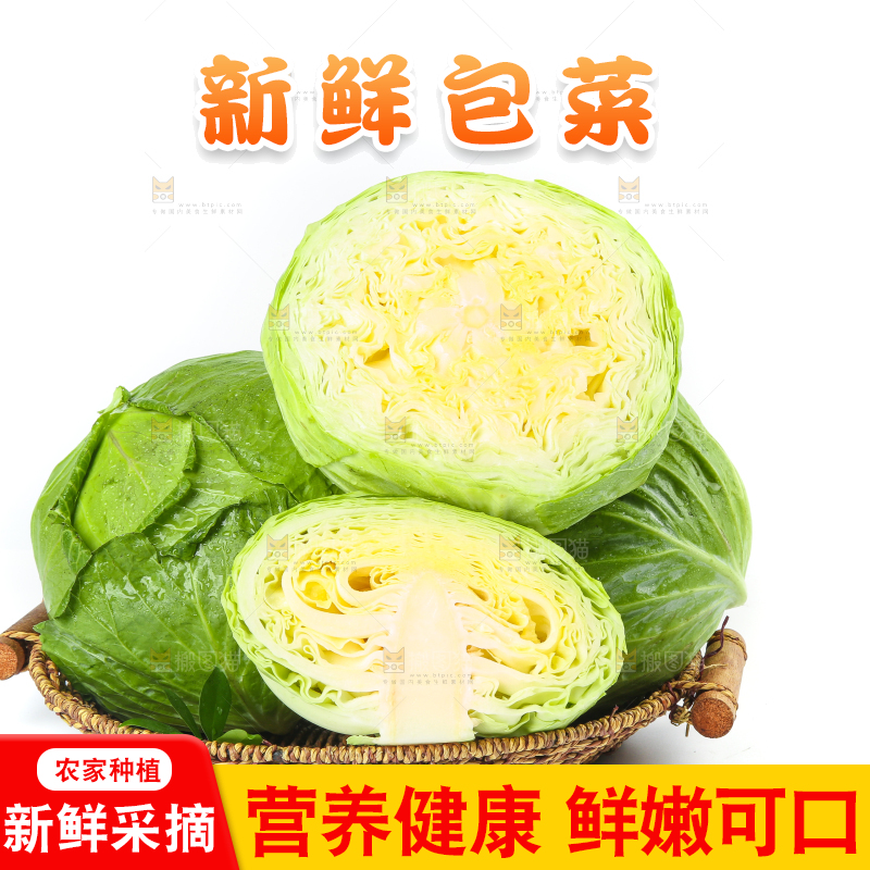 白底上放着一筐切开的包菜