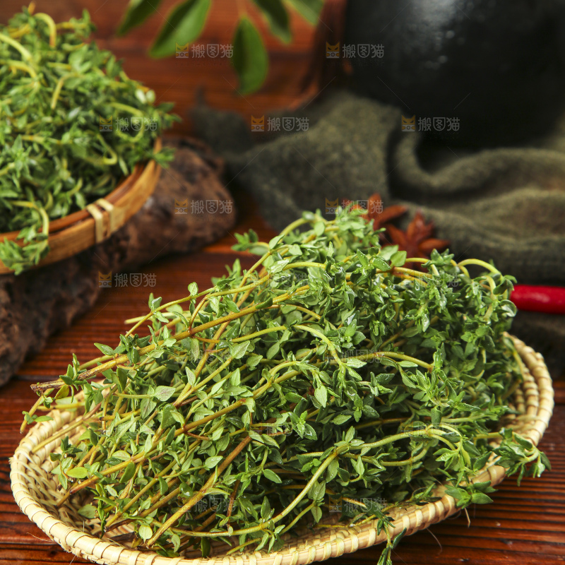 木底上放着上一盘百里香