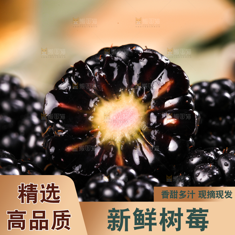 木底上切开的黑树莓