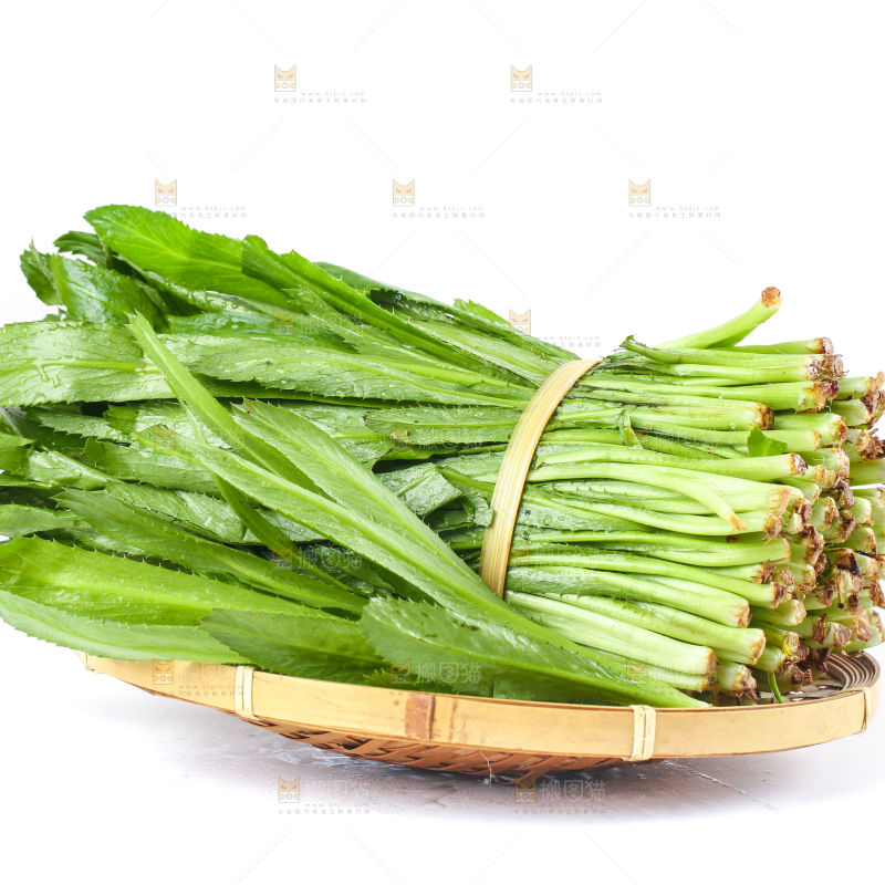一盘云南大香菜放在白底上