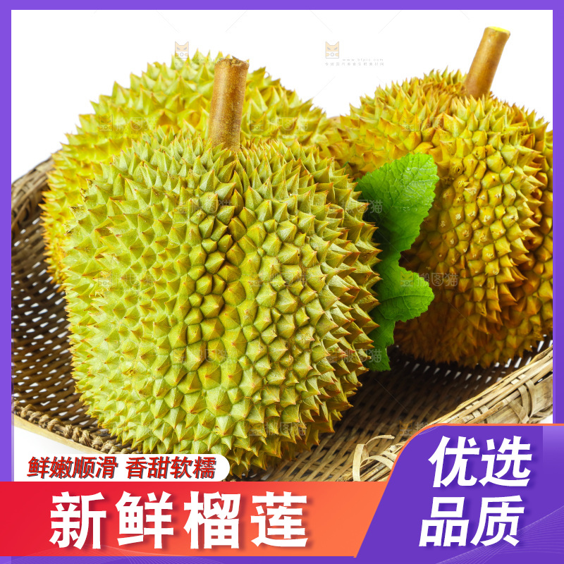 白底上的新鲜榴莲