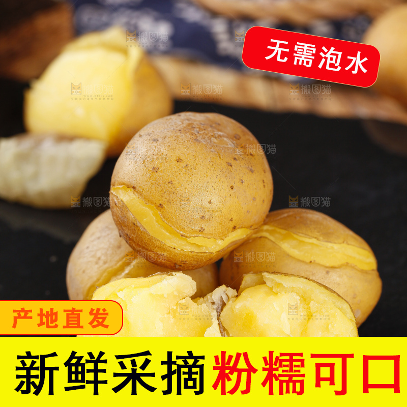 黑石板上摆放着黄心小土豆
