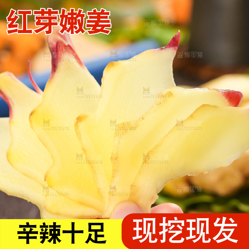木板上的山东红芽生姜