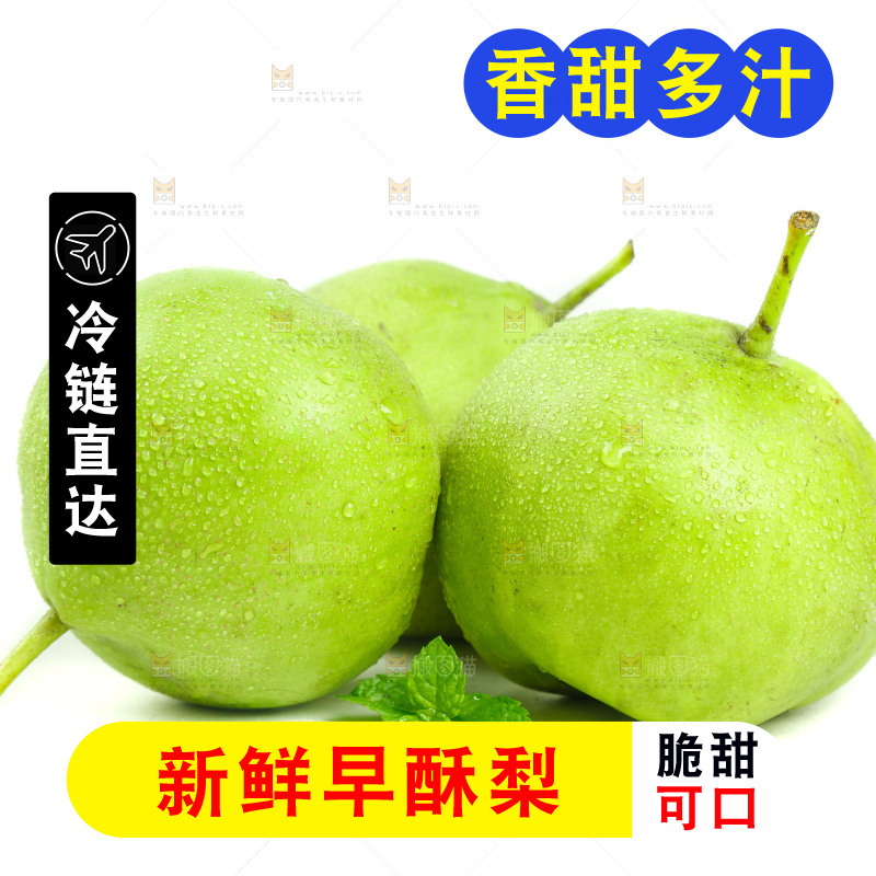 白底上摆放着陕西早酥梨