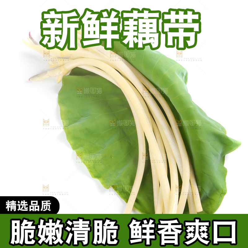 荷叶上放着新鲜藕带