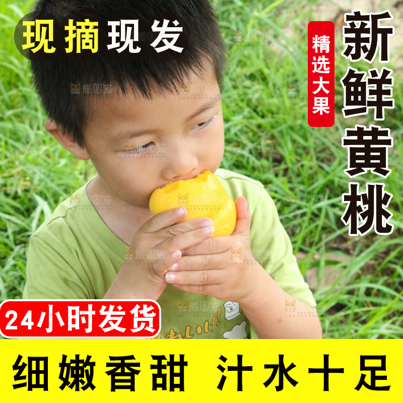 小男孩正在吃黄桃