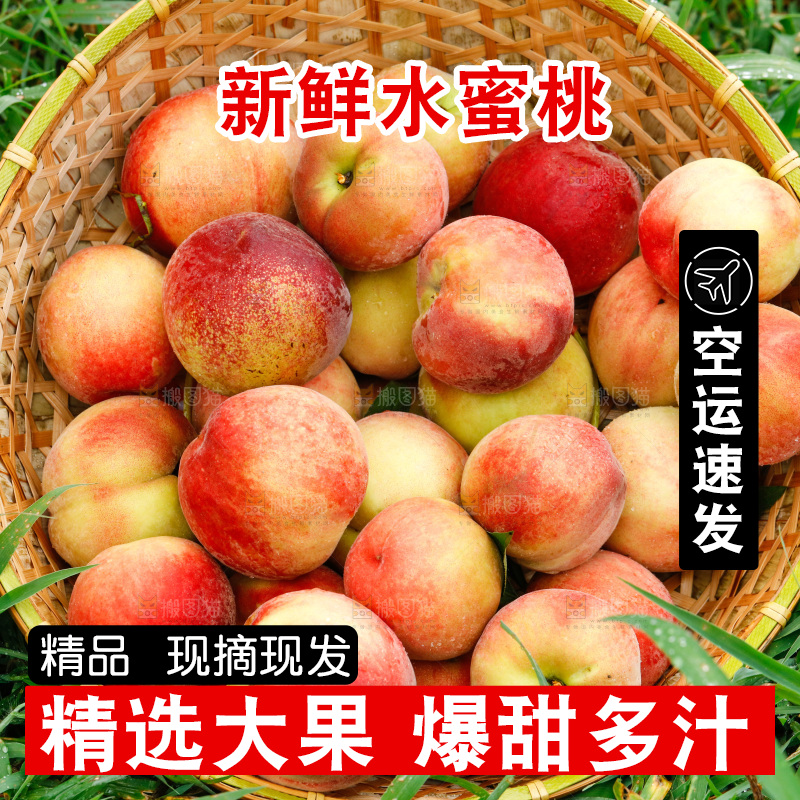 草地上摆放着一篮水蜜桃