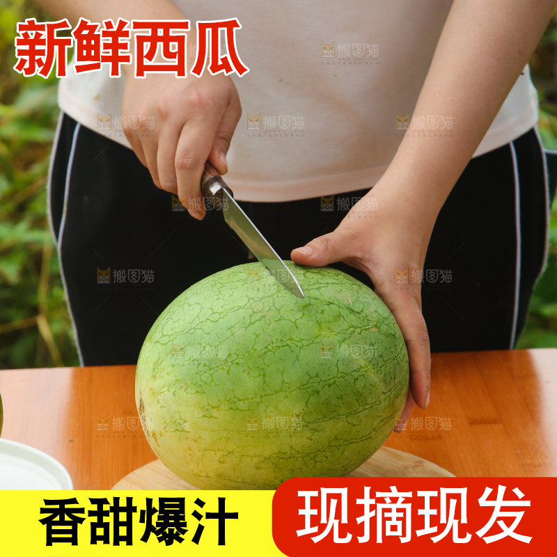 手里拿着正在切着的西瓜