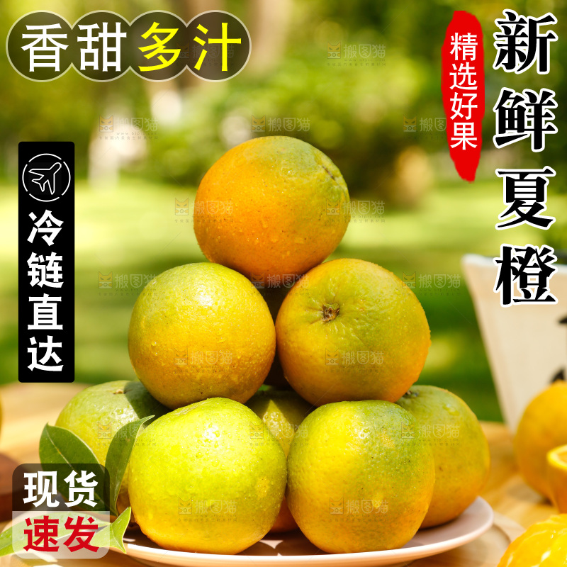 木桌子上摆放着新鲜夏橙