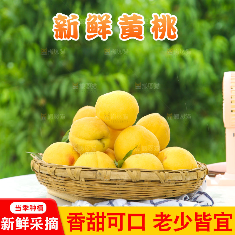 桌子上摆放着一篮砀山黄桃