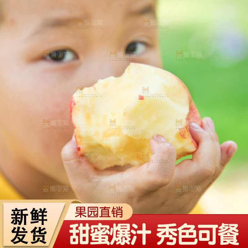 小男孩正在吃苹果