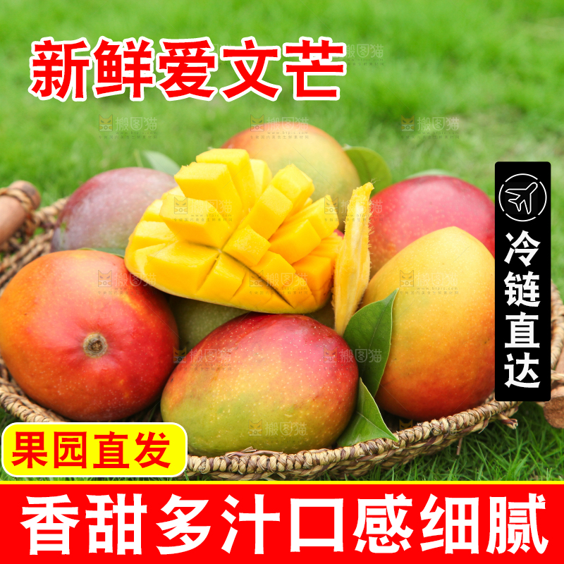 草地上摆放着一篮爱文芒