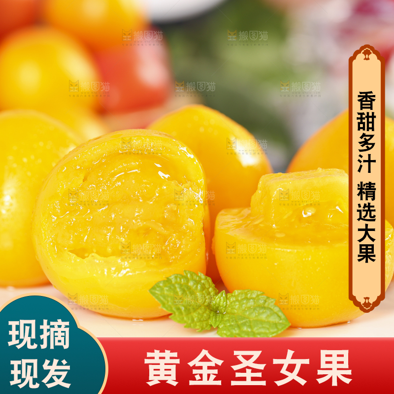 白底上摆放着山东黄金小番茄