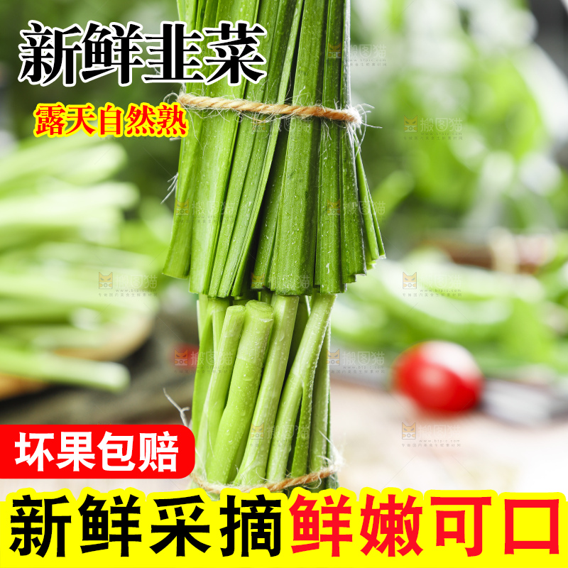 黑石上摆放着嫩韭菜