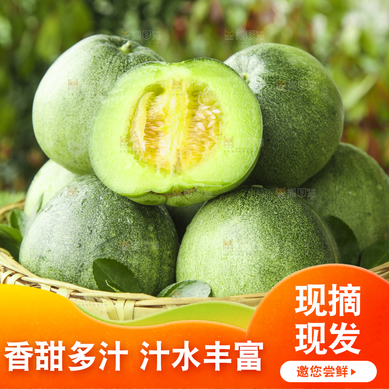 篮子里装着绿宝蜜瓜
