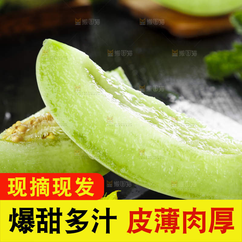 黑底上摆放着山东玉菇甜瓜