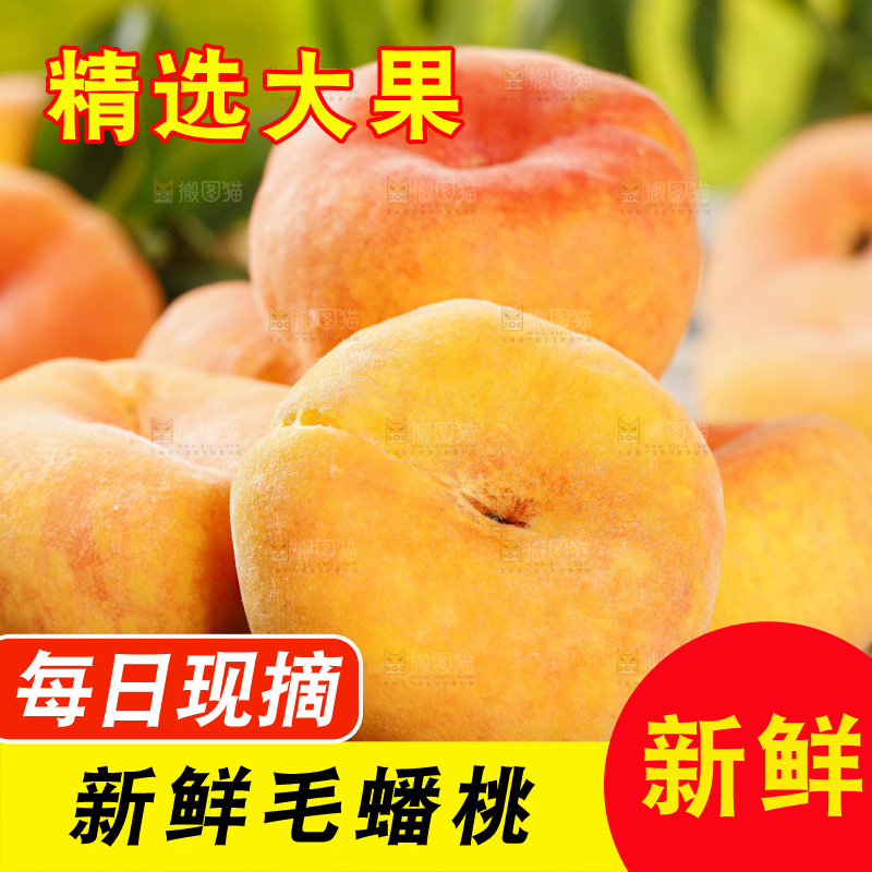竹底上的黄肉毛蟠桃