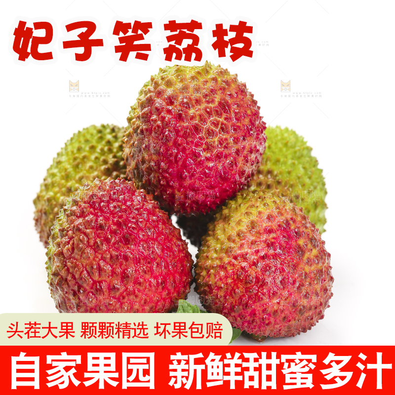 白底上摆放着妃子笑荔枝