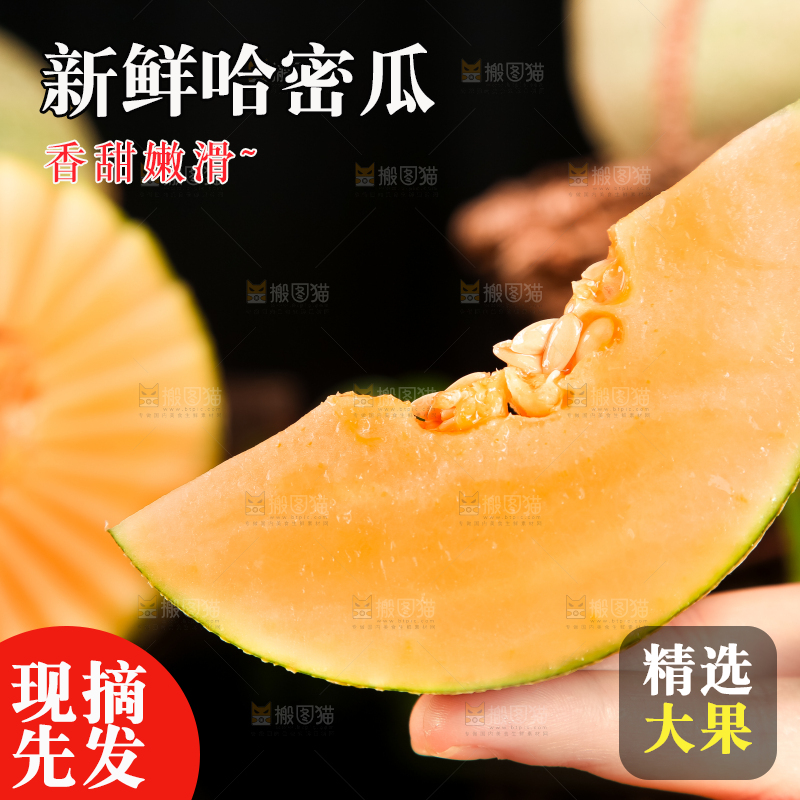 手里拿着网纹瓜