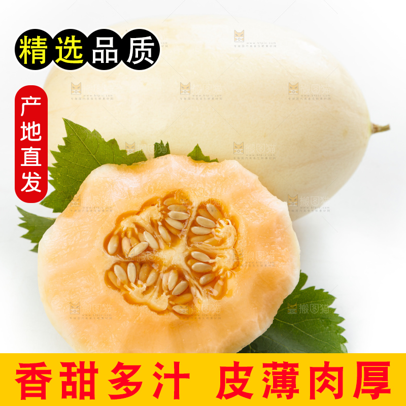 白底上放着蜜香瓜