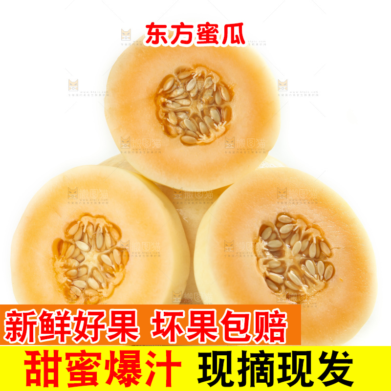 白底上摆放着台州东方蜜一号甜瓜
