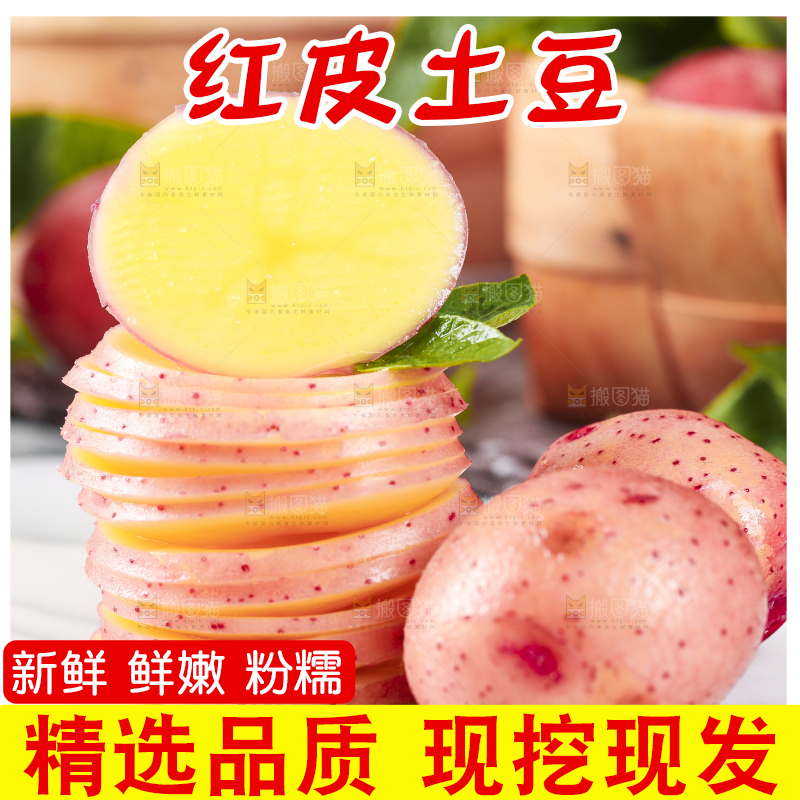 白底上放着高山红皮土豆