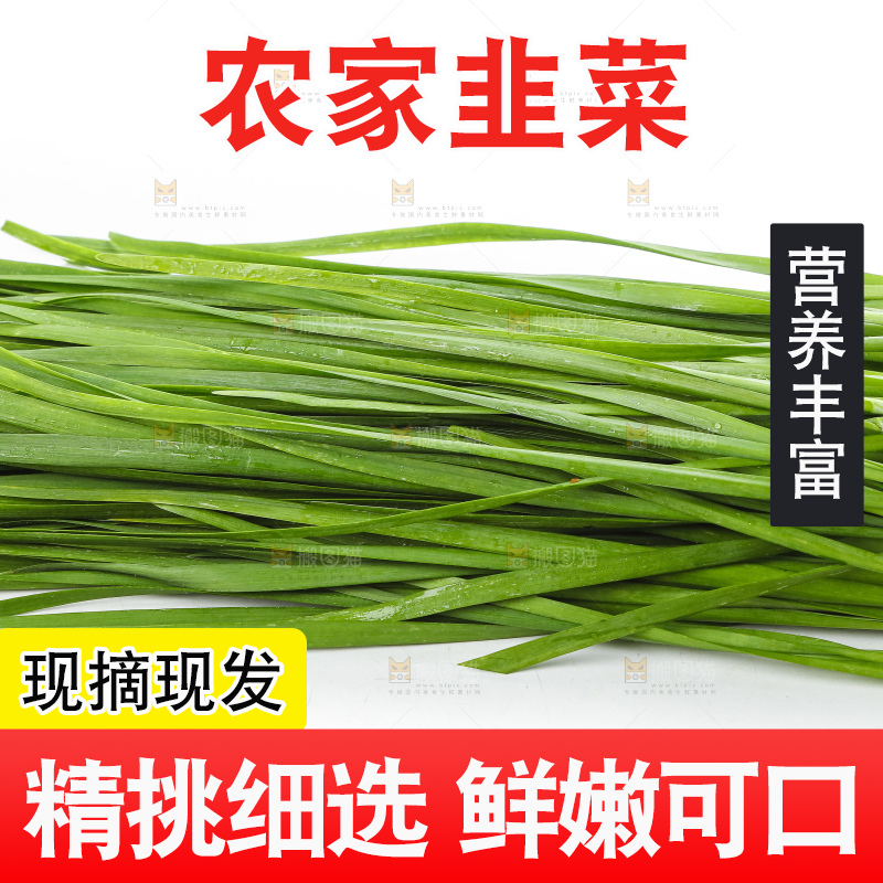 白底上放着一把嫩韭菜
