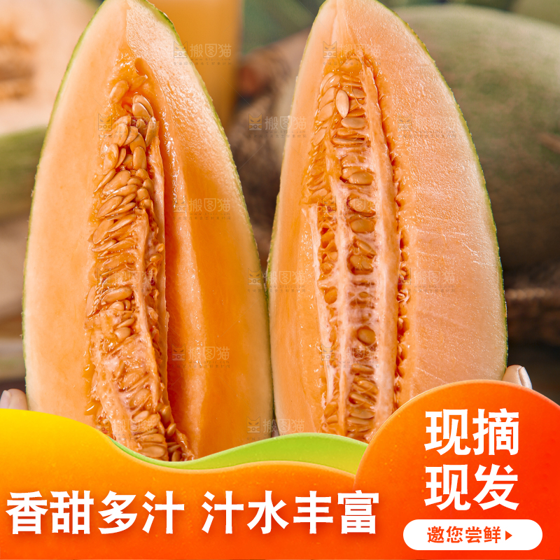 手里拿着网纹蜜瓜