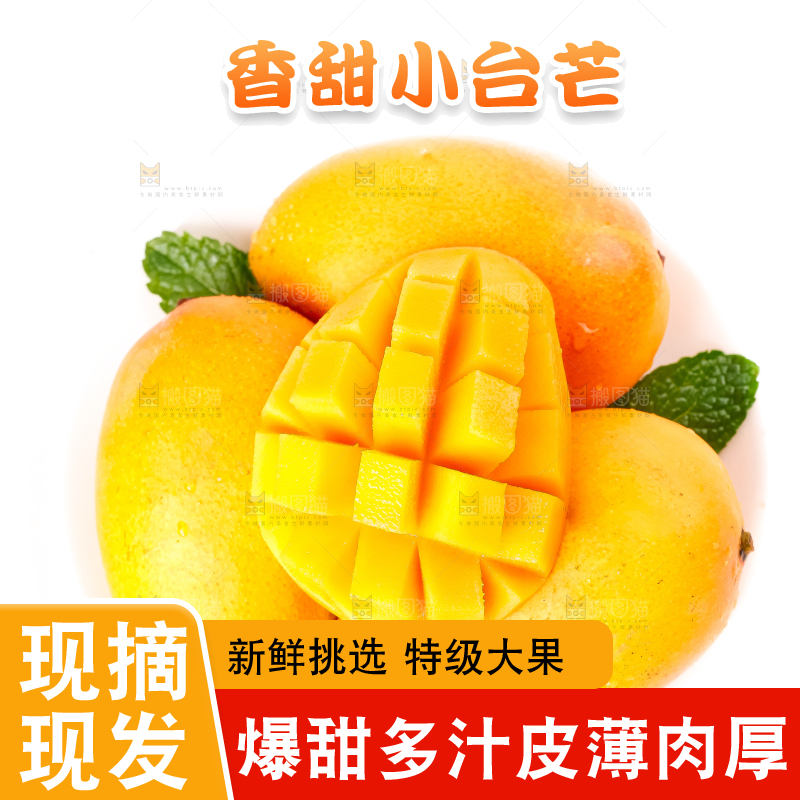 白底上摆放着小台农芒果